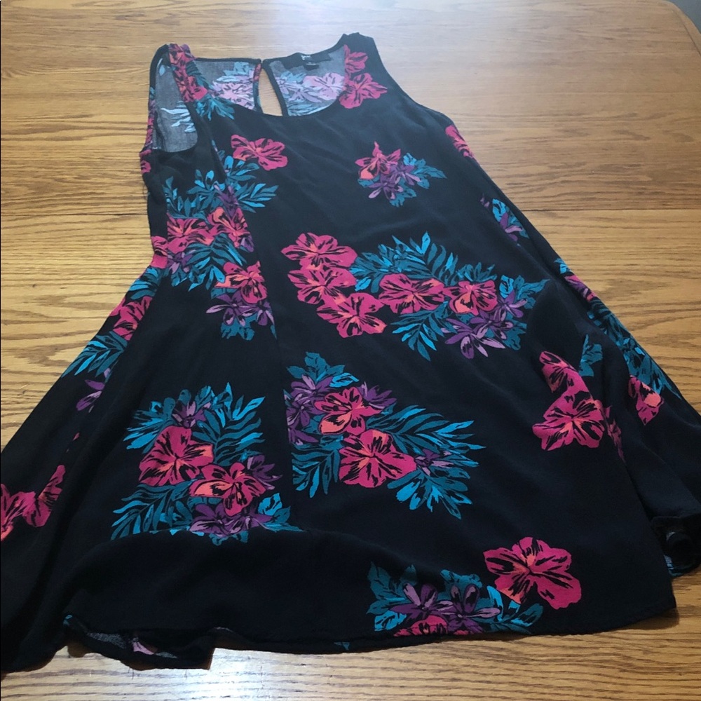 GNW Black Mini Dress with Pink & Teal Floral Print